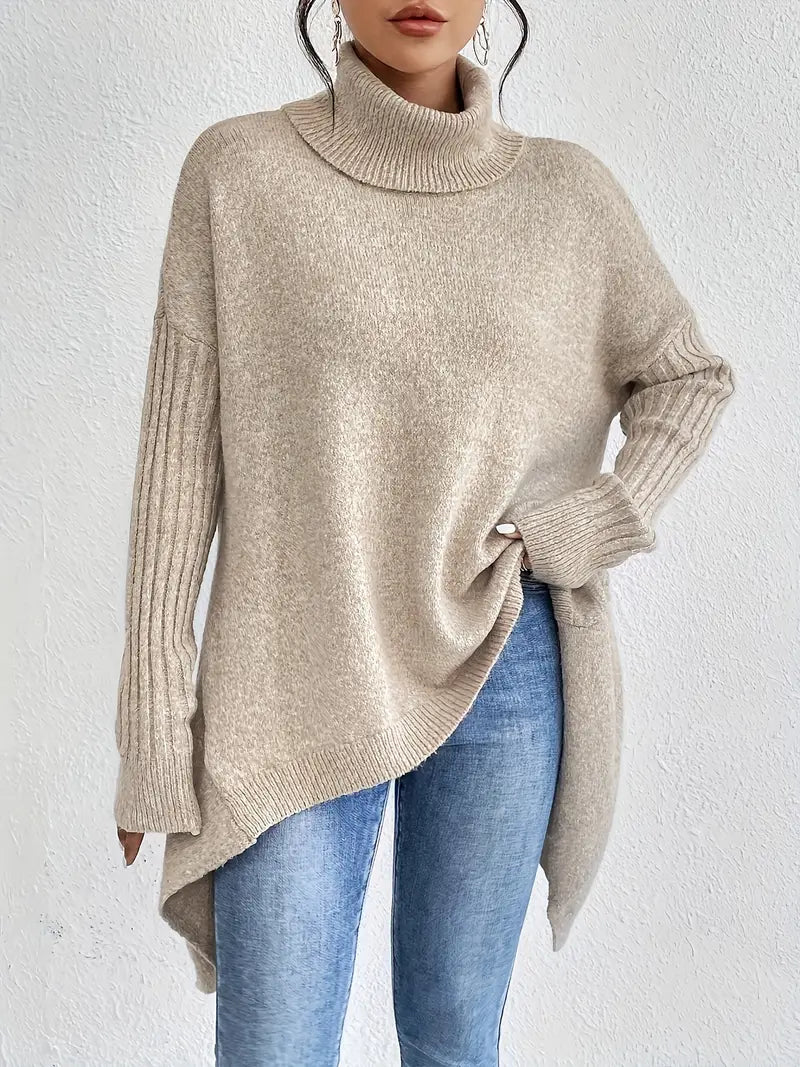 Bequemer langer Rollkragenpullover