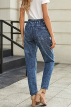 High-Waist Straight-Leg-Jeans mit Used-Look