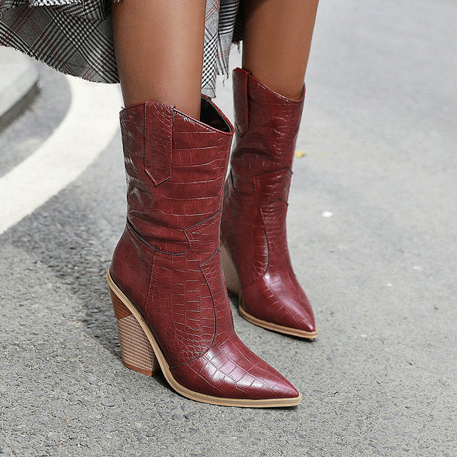 Cowboystiefel in Lederoptik mit Keilabsatz