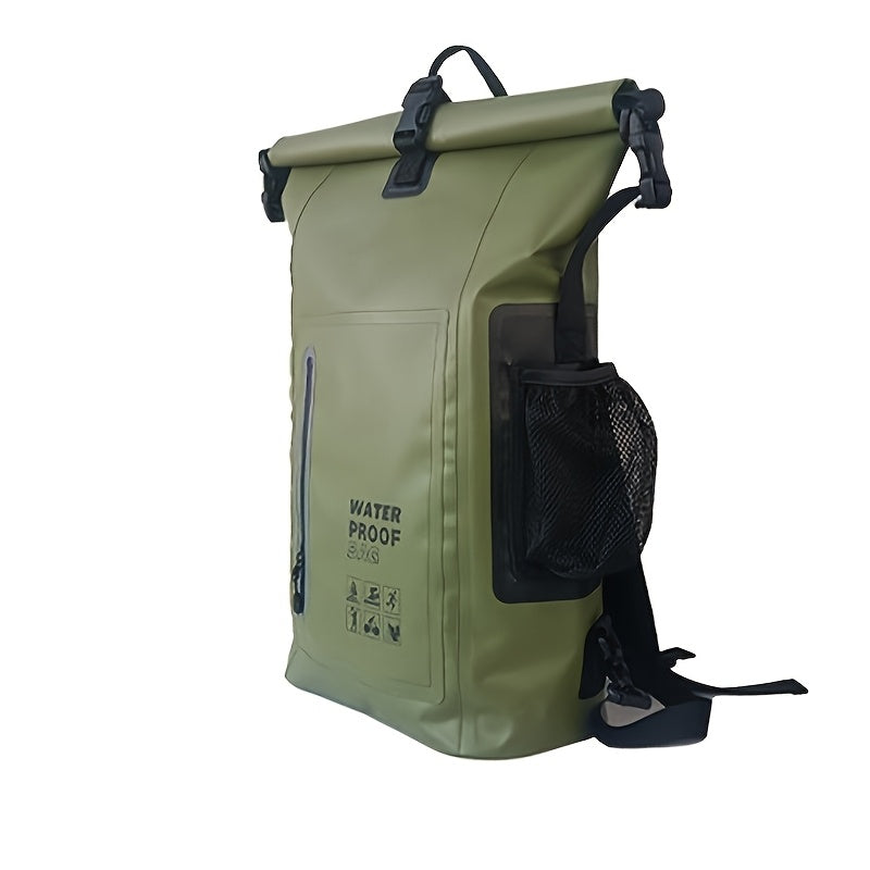 Wasserdichter 25L Rolltop-Rucksack mit mehreren Fächern, stabiler Schnallenversiegelung sowie Netz-Seitentasche