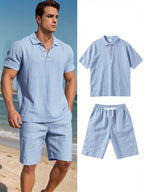 Herren Leinen Polo sowie Shorts Set – Bequem und Lässig für Warme Tage