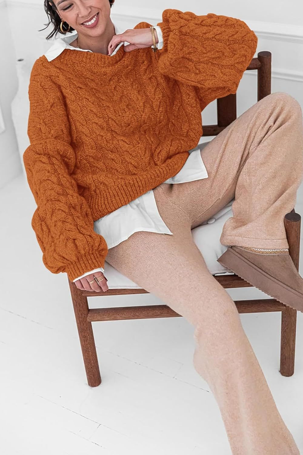 Pullover mit Strickstruktur in Weiß mit Rundhalsausschnitt