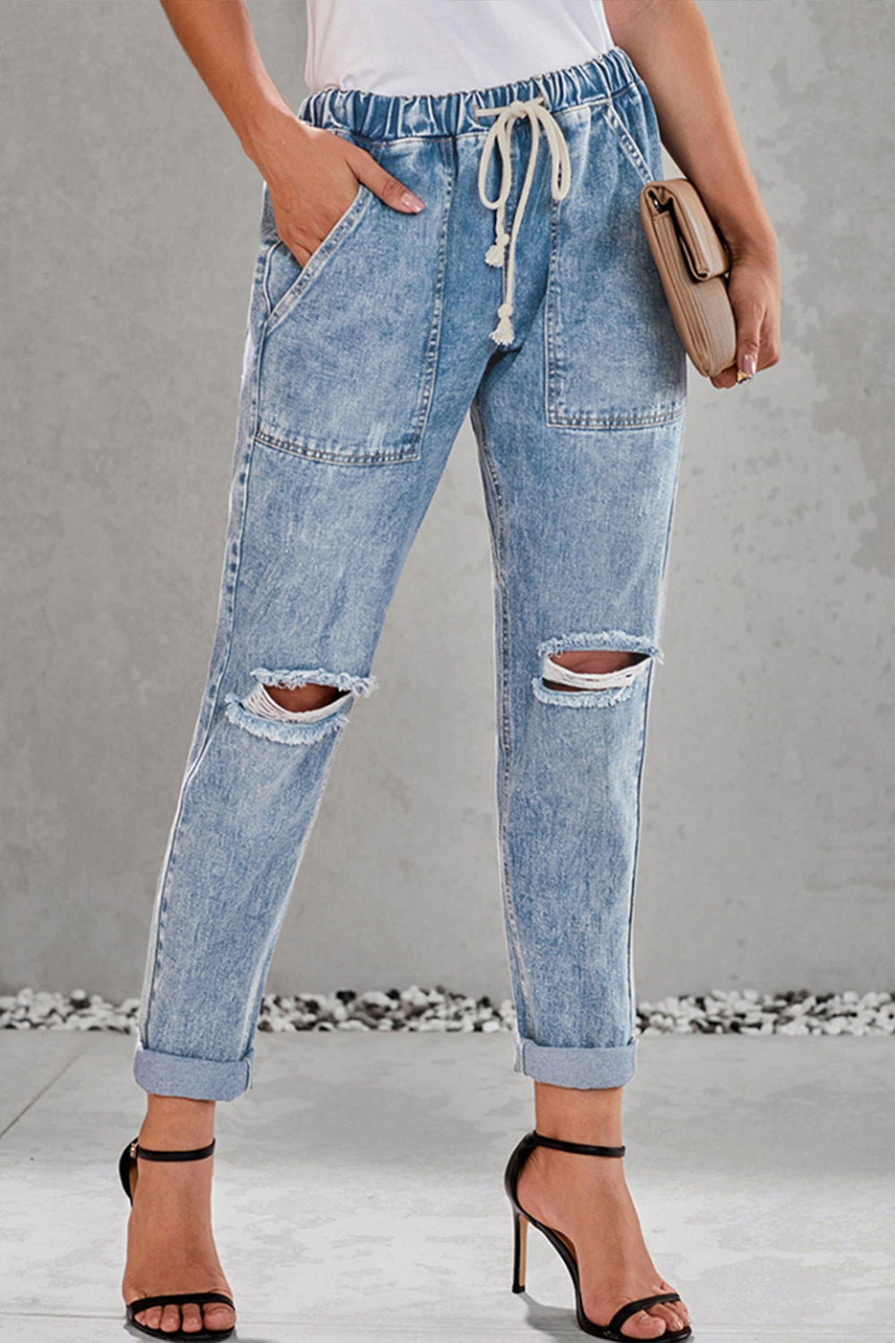 High-Waist Straight-Leg-Jeans mit Used-Look