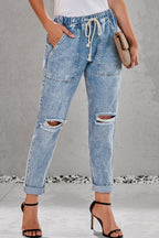 High-Waist Straight-Leg-Jeans mit Used-Look