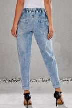 High-Waist Straight-Leg-Jeans mit Used-Look