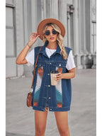 Jeansweste mit Patchwork, geometrischem Muster und Knopfverschluss