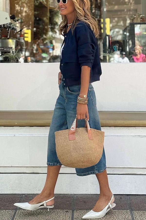 Jeans-Bermudas mit aufgesetzten Taschen