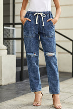 High-Waist Straight-Leg-Jeans mit Used-Look