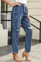 High-Waist Straight-Leg-Jeans mit Used-Look