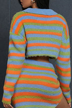 Strickjacke mit Reißverschluss, Streifenmuster und Farbblockmuster