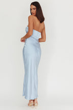 Damen Satin-Maxikleid trägerlos mit Drapierung