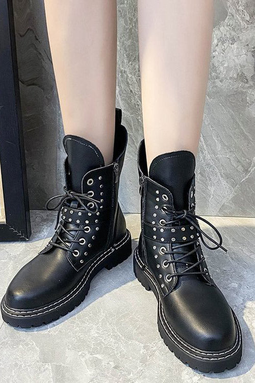 Schnürstiefeletten mit Nieten und Schnallendetail