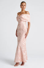 Damen Abendkleid mit Spitze und schulterfreiem Ausschnitt