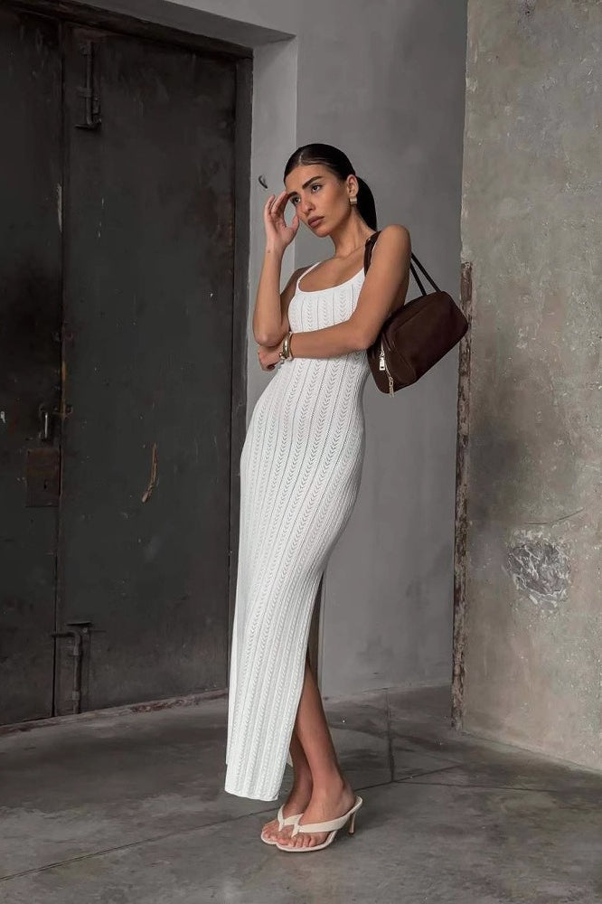 Maxikleid mit Strickstruktur in Weiß