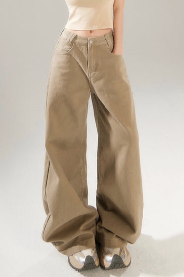Jeans mit weitem Bein in Khaki