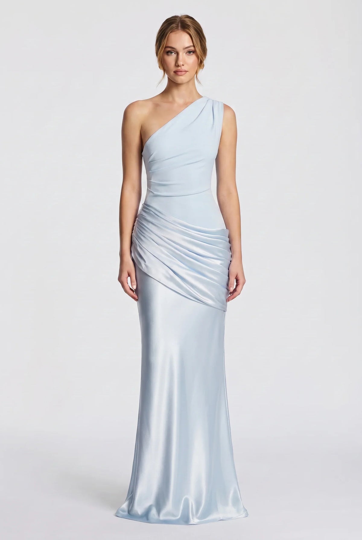 Damen One-Shoulder-Maxikleid mit Satin-Drapierung