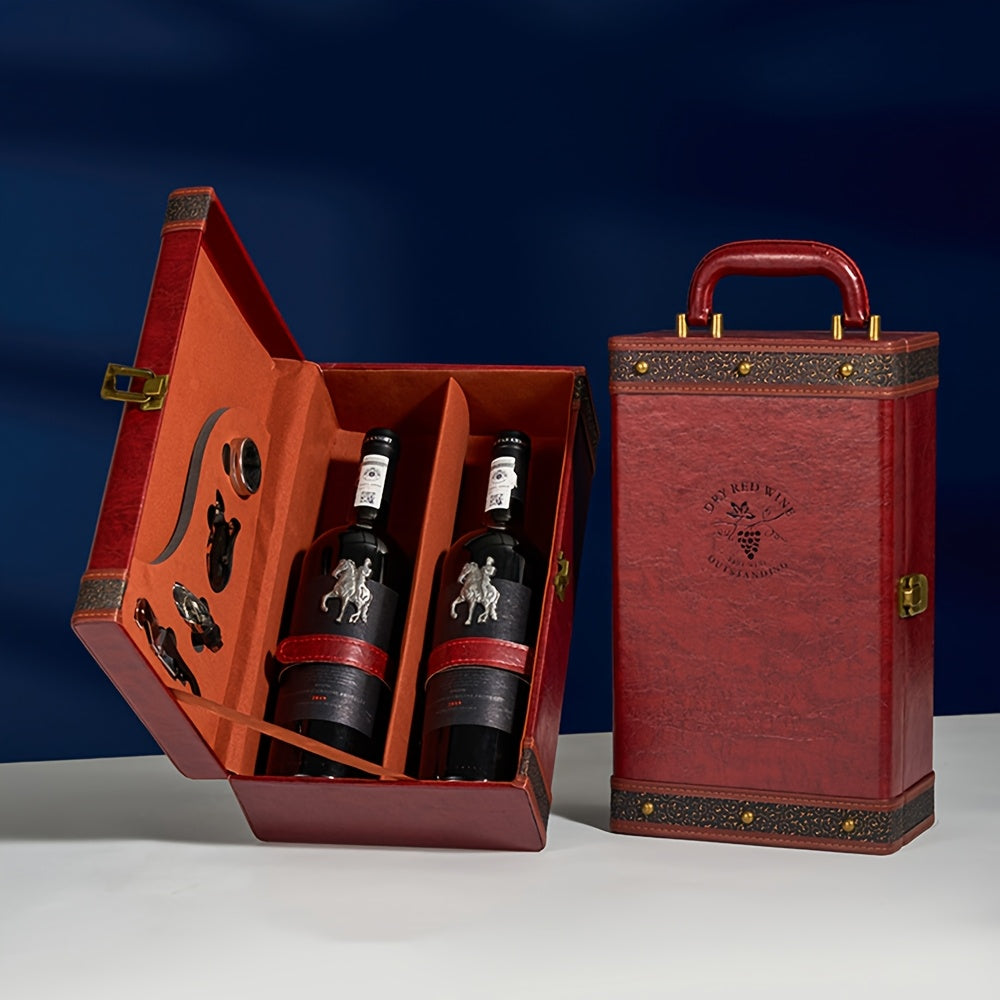 Klassischer 2-Flaschen-Weinträger inklusive Zubehör – Tragbare Geschenkbox