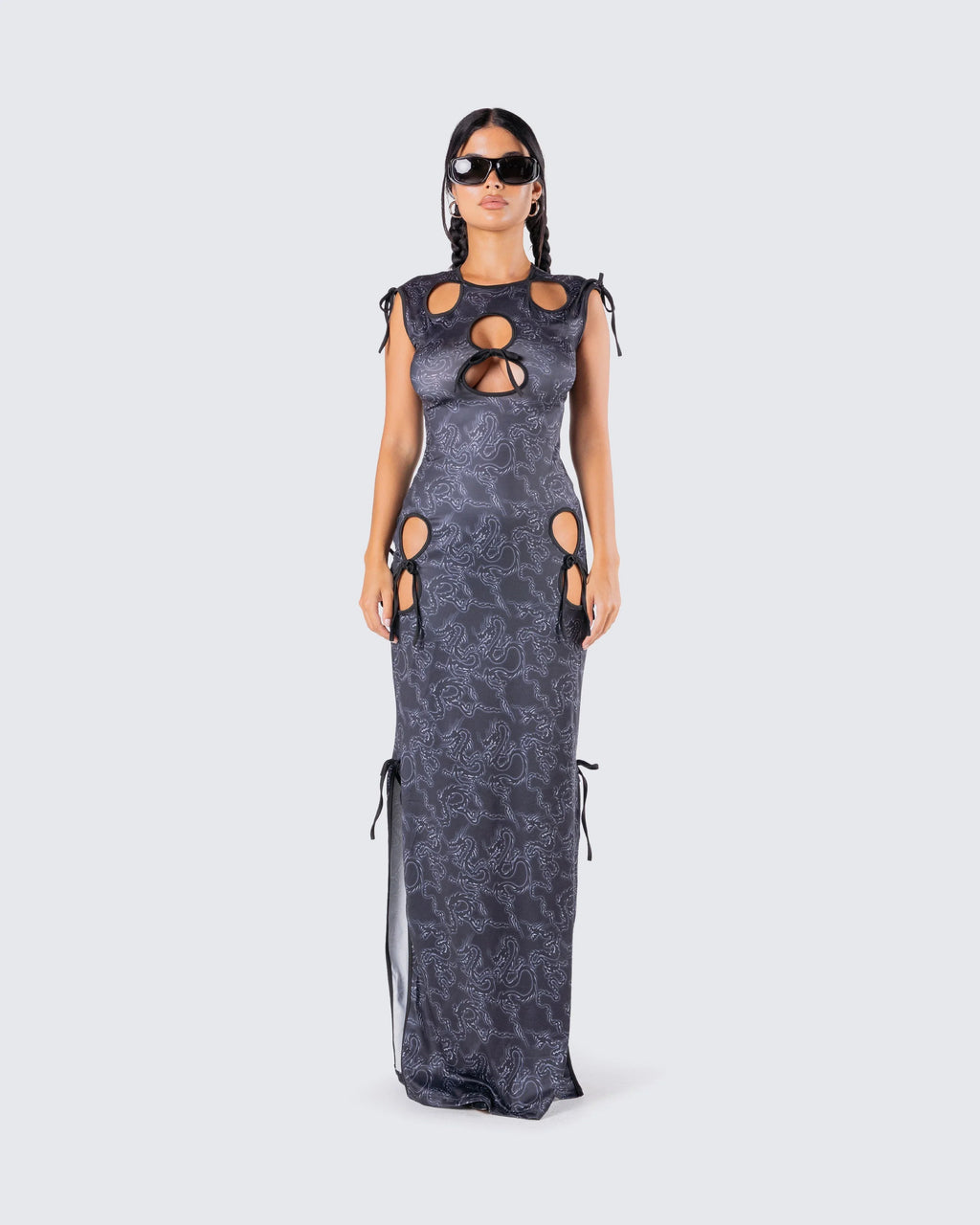 Damen Maxikleid mit Cut-outs und Bindebändern