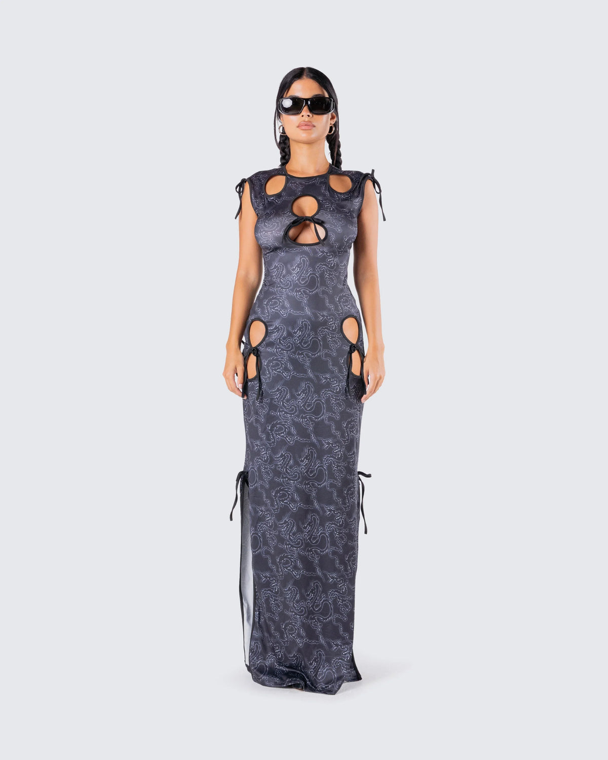 Damen Maxikleid mit Cut-outs und Bindebändern