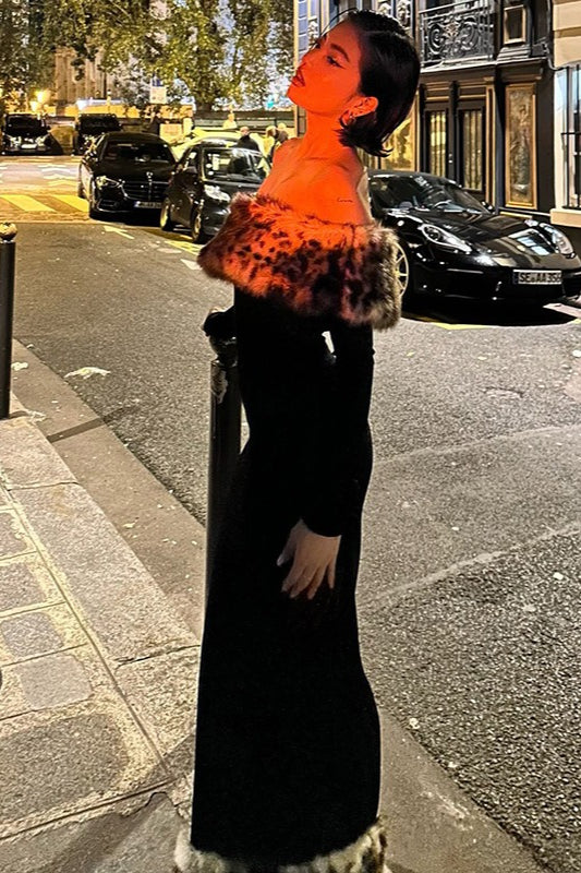 Schulterfreies Maxikleid mit Leopardenmuster