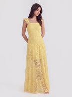Spitzen-Maxikleid mit eckigem Ausschnitt und Volants