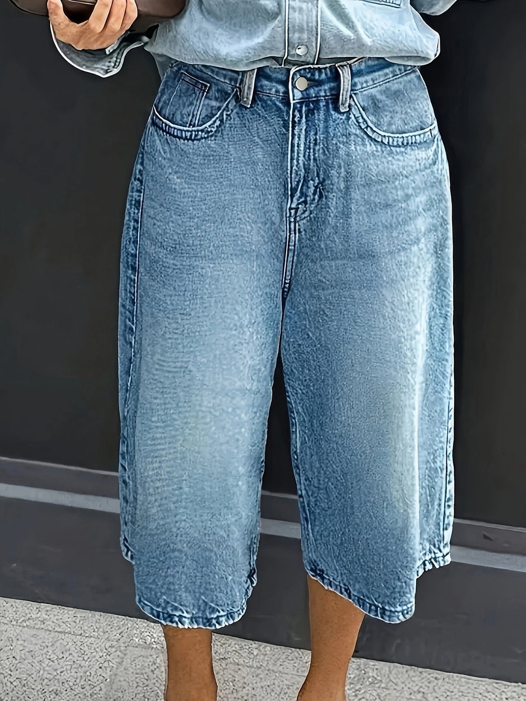Große Größen Hochtaillierte Stretch-Denim-Shorts – Lässige Weite Sommerhose mit Taschen