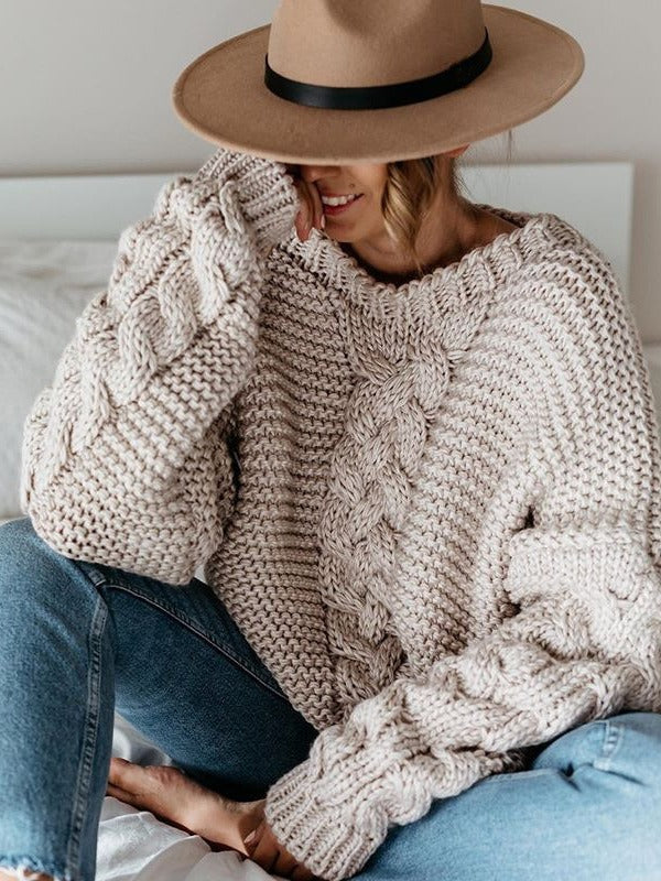 Pullover mit V-Ausschnitt und Strickstruktur