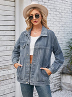 Jeansjacke im Oversize-Schnitt im mittellangen Schnitt mit Knopfverschluss