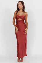 Satin-Maxikleid mit offenem Rücken und Korsett-Schnürung