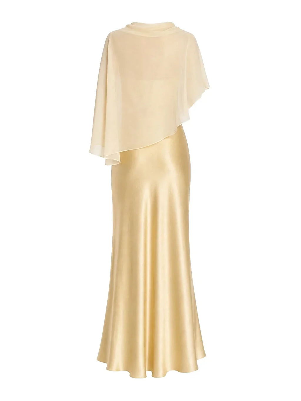 Damen Satin-Maxikleid mit Chiffon-Cape