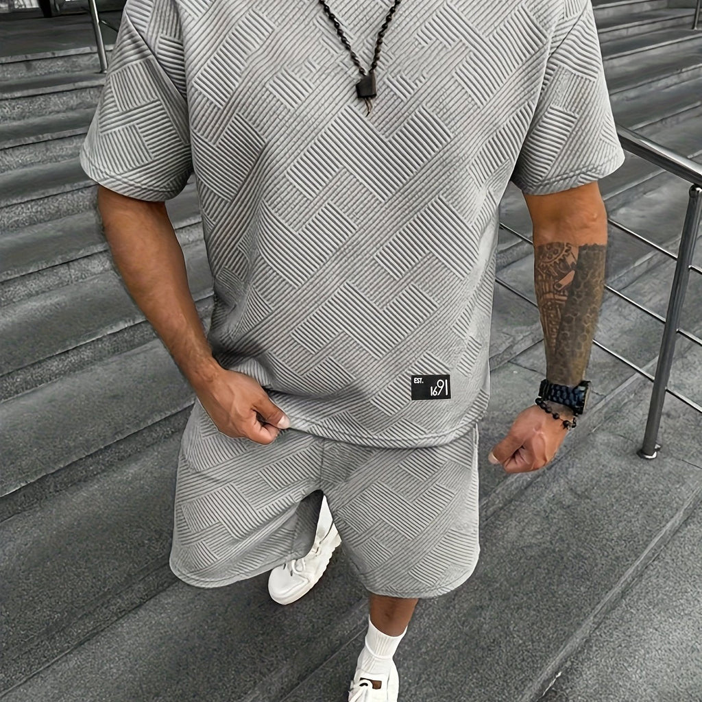 Herren Modisch Jacquard T-Shirt und Shorts Set – Lässig und Sportlich für Warme Tage