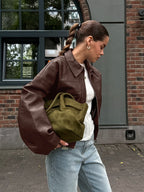 Lederjacke im Oversize-Schnitt mit Stehkragen