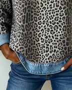Leopardenmuster Jeans Patchwork Pullover