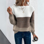 Stilvoller dreifarbiger Patchwork-Pullover