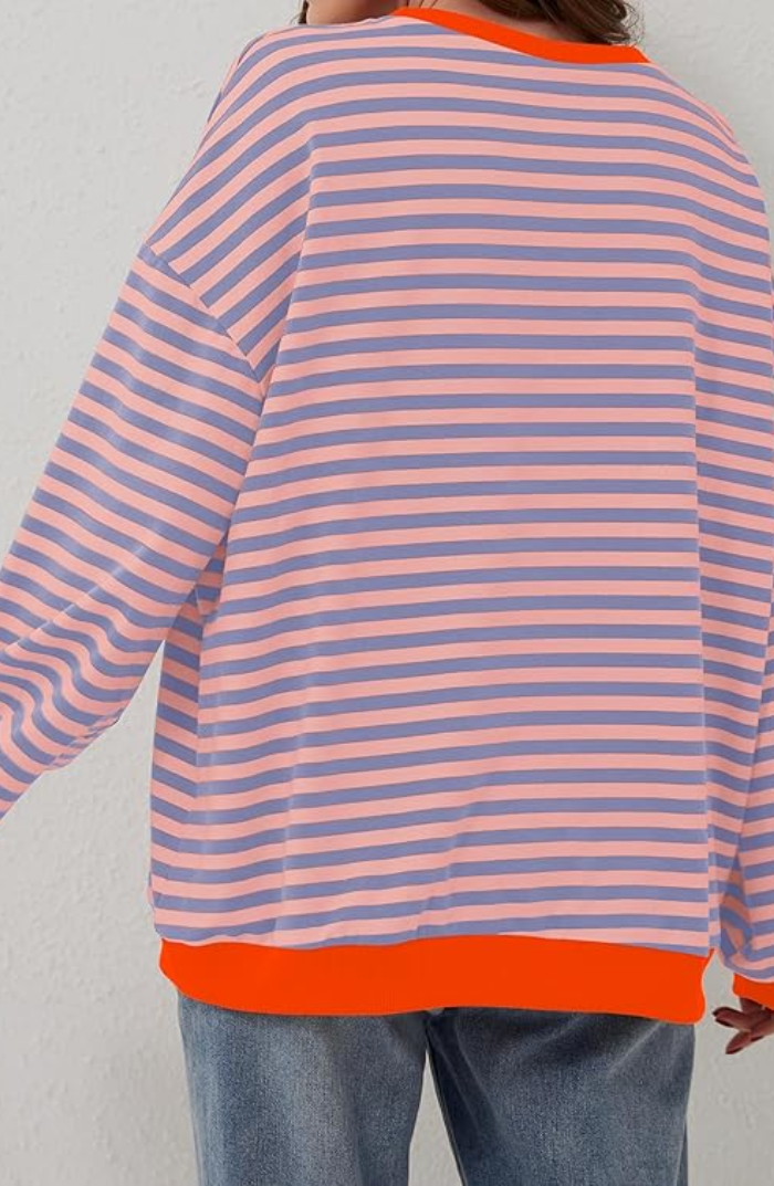 Damen übergroß Gestreifter Pullover mit langen Ärmeln
