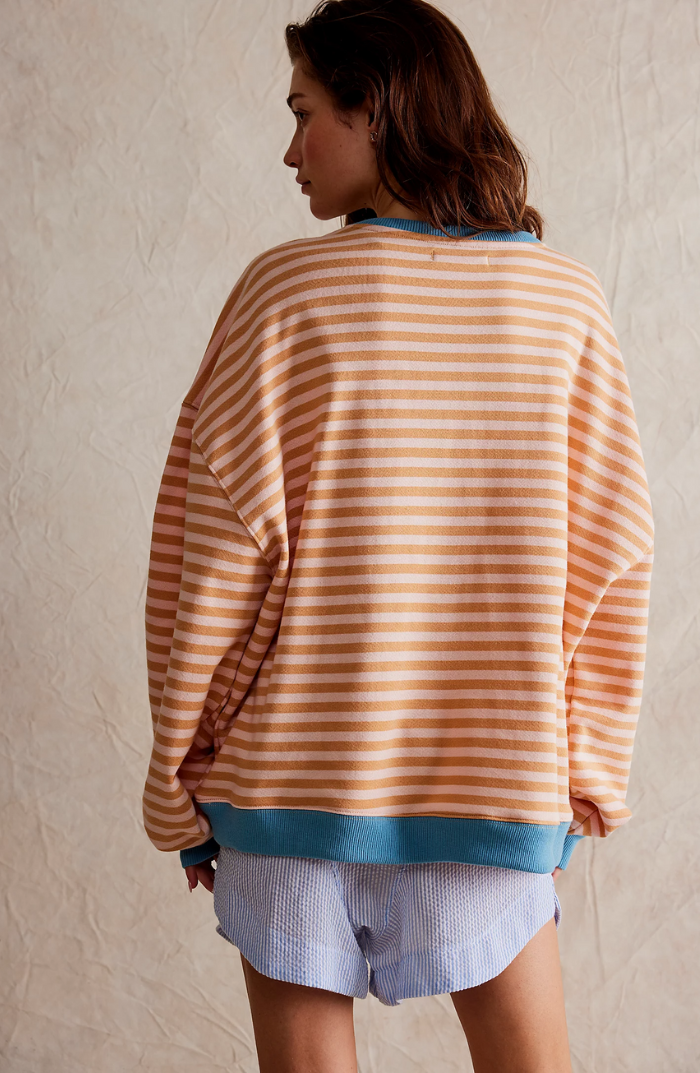 Damen übergroß Gestreifter Pullover mit langen Ärmeln
