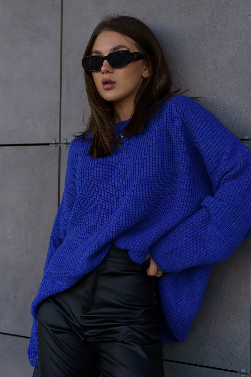 Pullover mit Strickstruktur in Weiß locker geschnitten