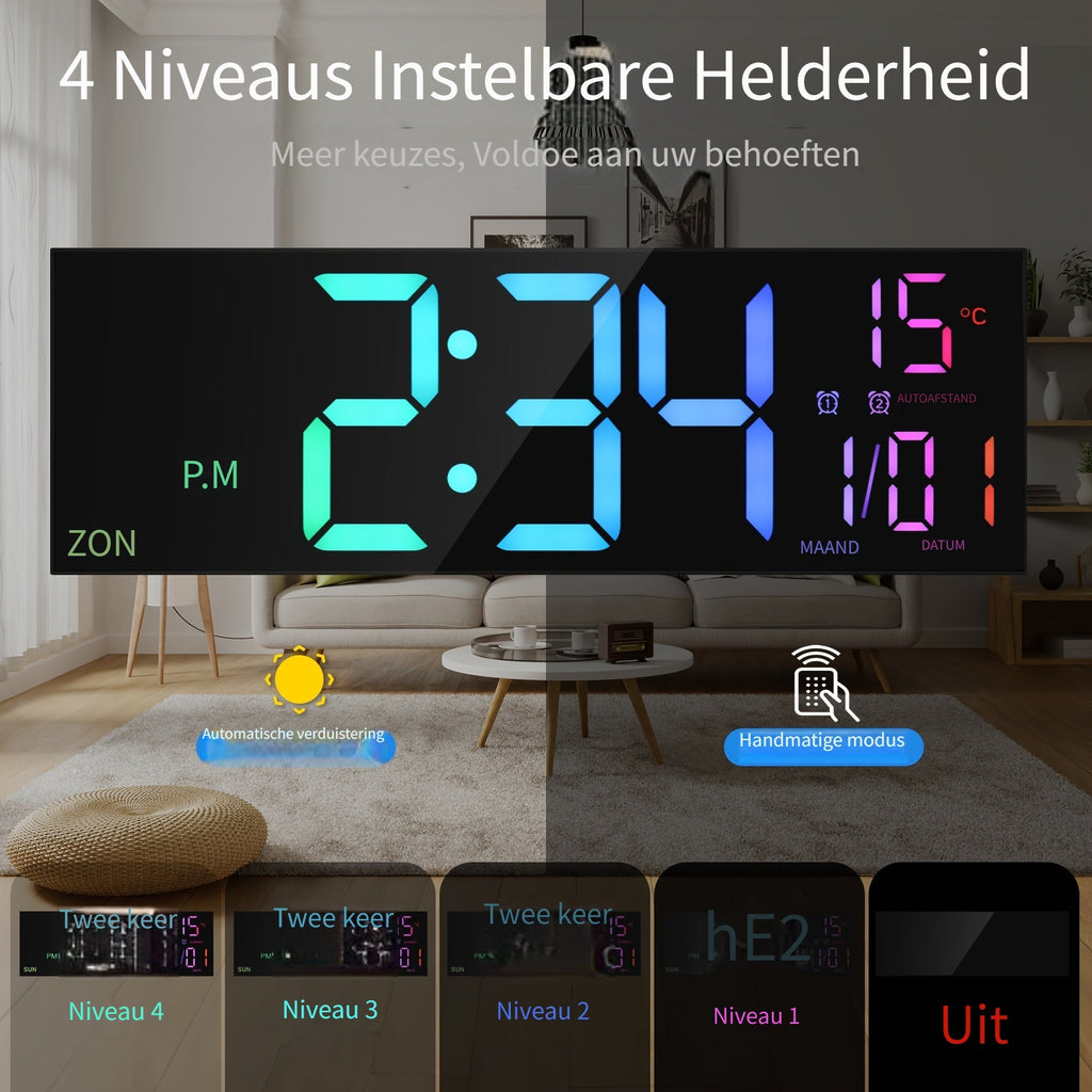 LumiWall Digitale Wanduhr – Groß, Farblich sowie Leicht Ablesbar