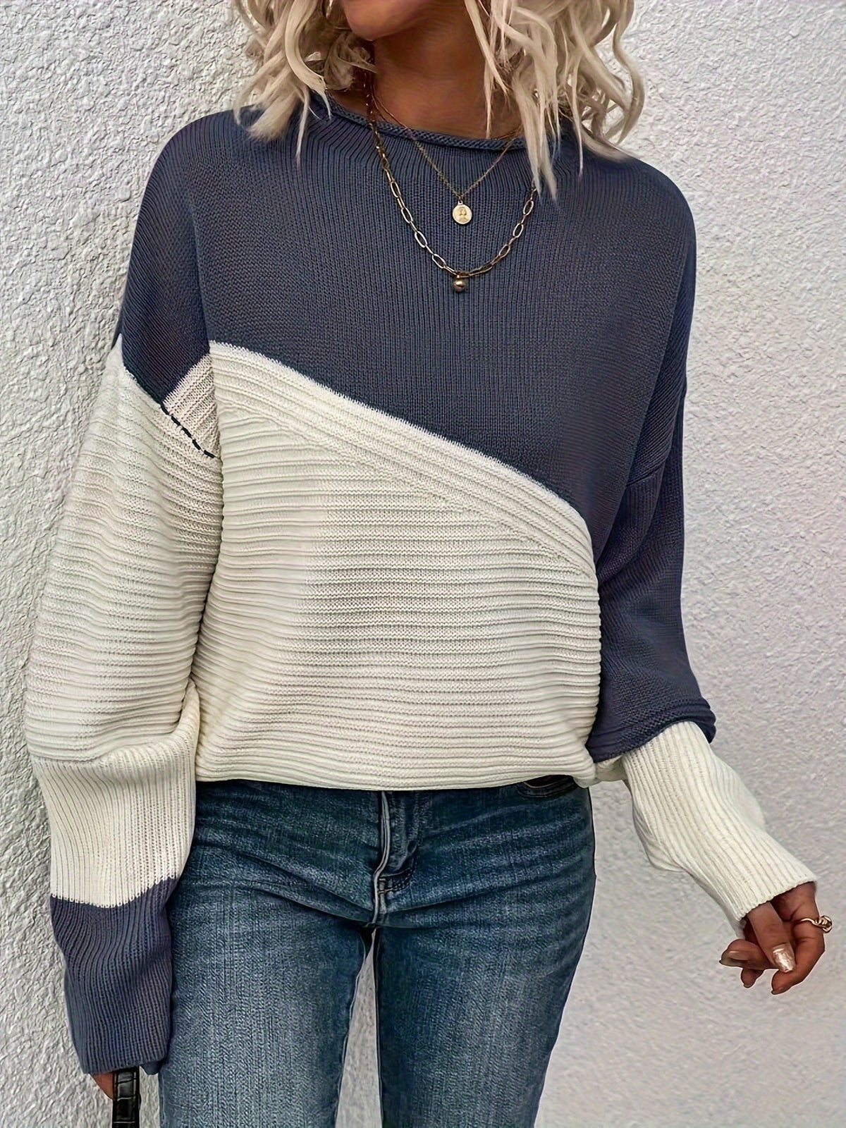 Eleganter Farbblock Pullover