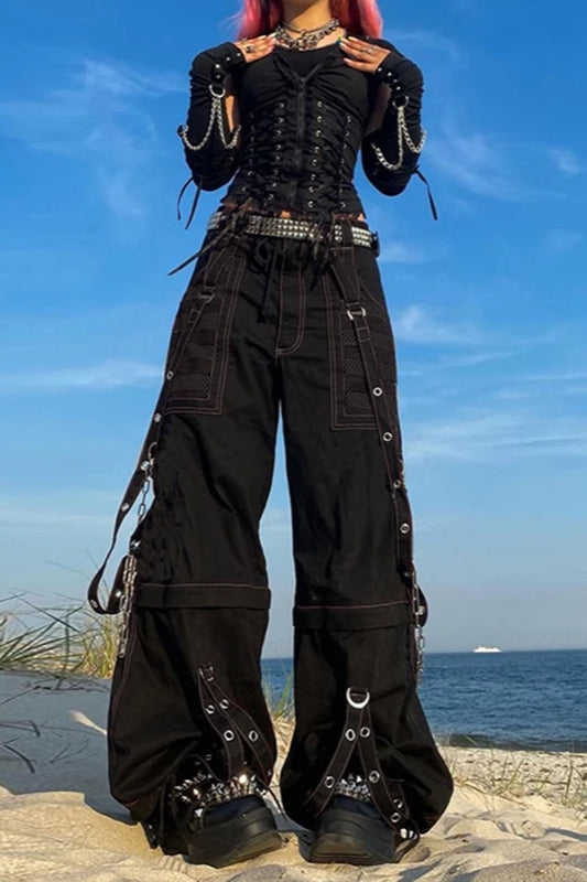 Jeans mit weitem Bein in Grün
