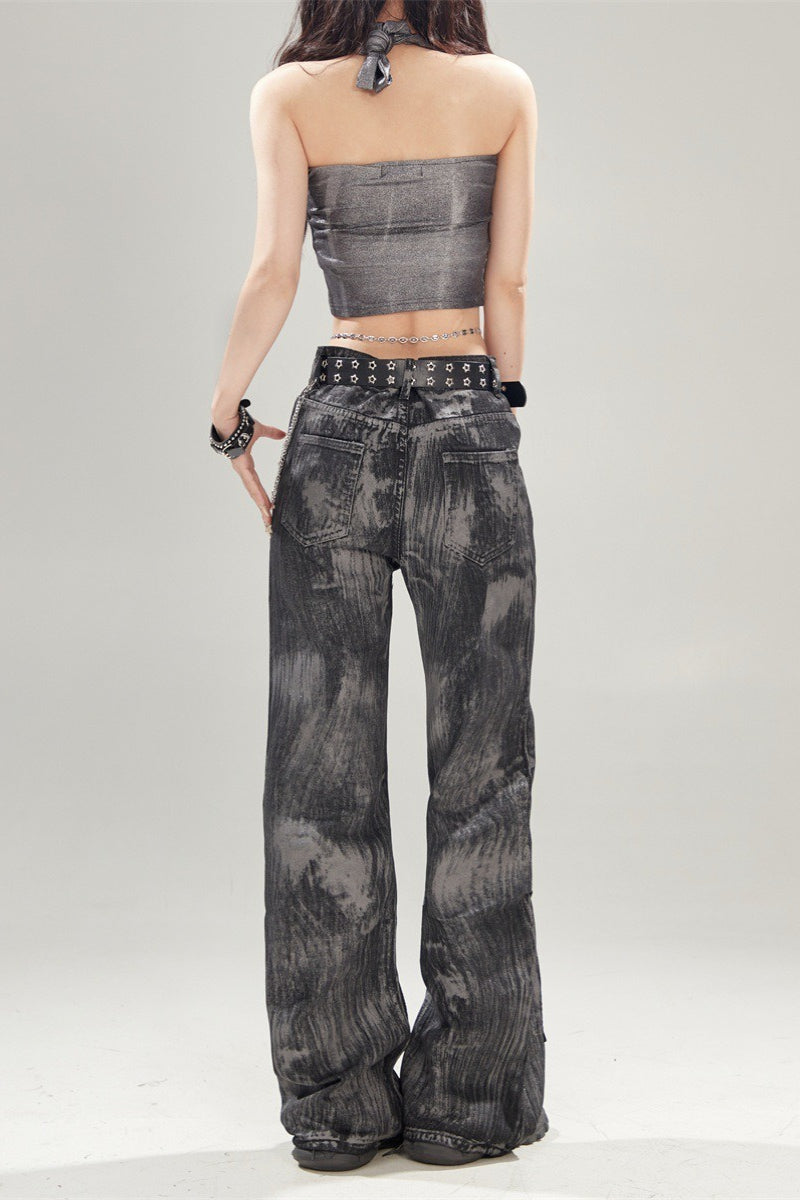 Jeans mit hoher Taille und Denim in Schwarz