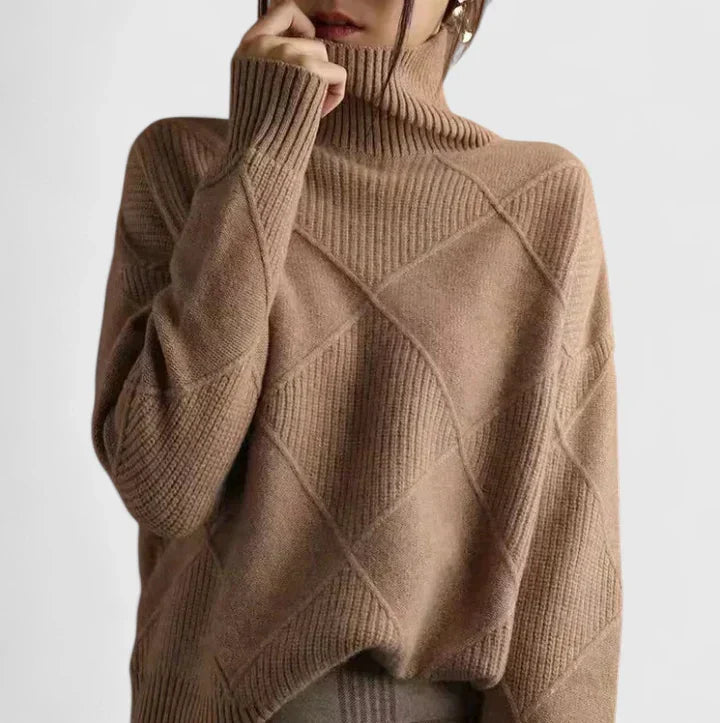 Damen Rollkragenpullover mit geometrischem Strickmuster