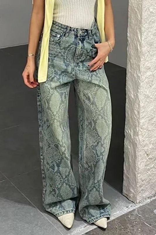 Jeans mit geradem Schnitt, niedriger Taille und Druck