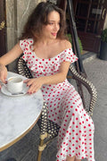 Maxikleid mit A-Linie, Punktemuster und Rüschen