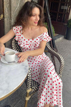 Maxikleid mit A-Linie, Punktemuster und Rüschen