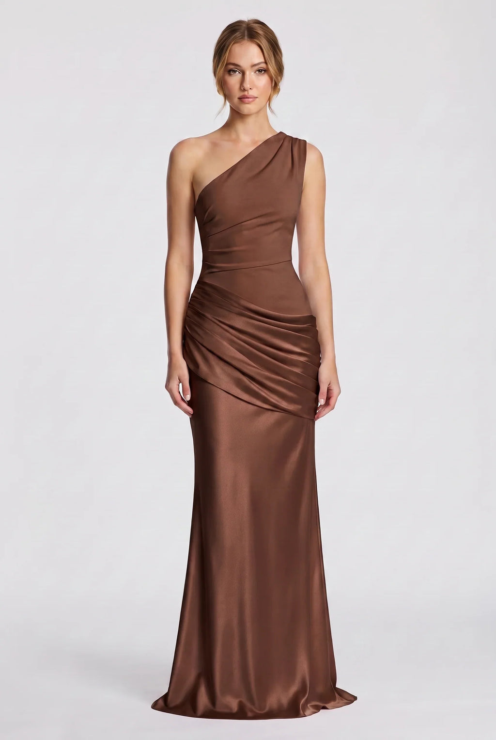 Damen One-Shoulder-Maxikleid mit Satin-Drapierung