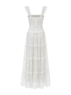 Spitzen-Maxikleid mit eckigem Ausschnitt und Volants