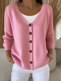 Langarm V-Ausschnitt Knopf Pullover