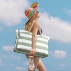 Gestreifte Strandtasche inklusive großem Fassungsvermögen – Langlebiges Polyester mit Reißverschluss