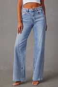Wide-Leg-Jeans mit Patchwork-Design und aufgesetzten Taschen